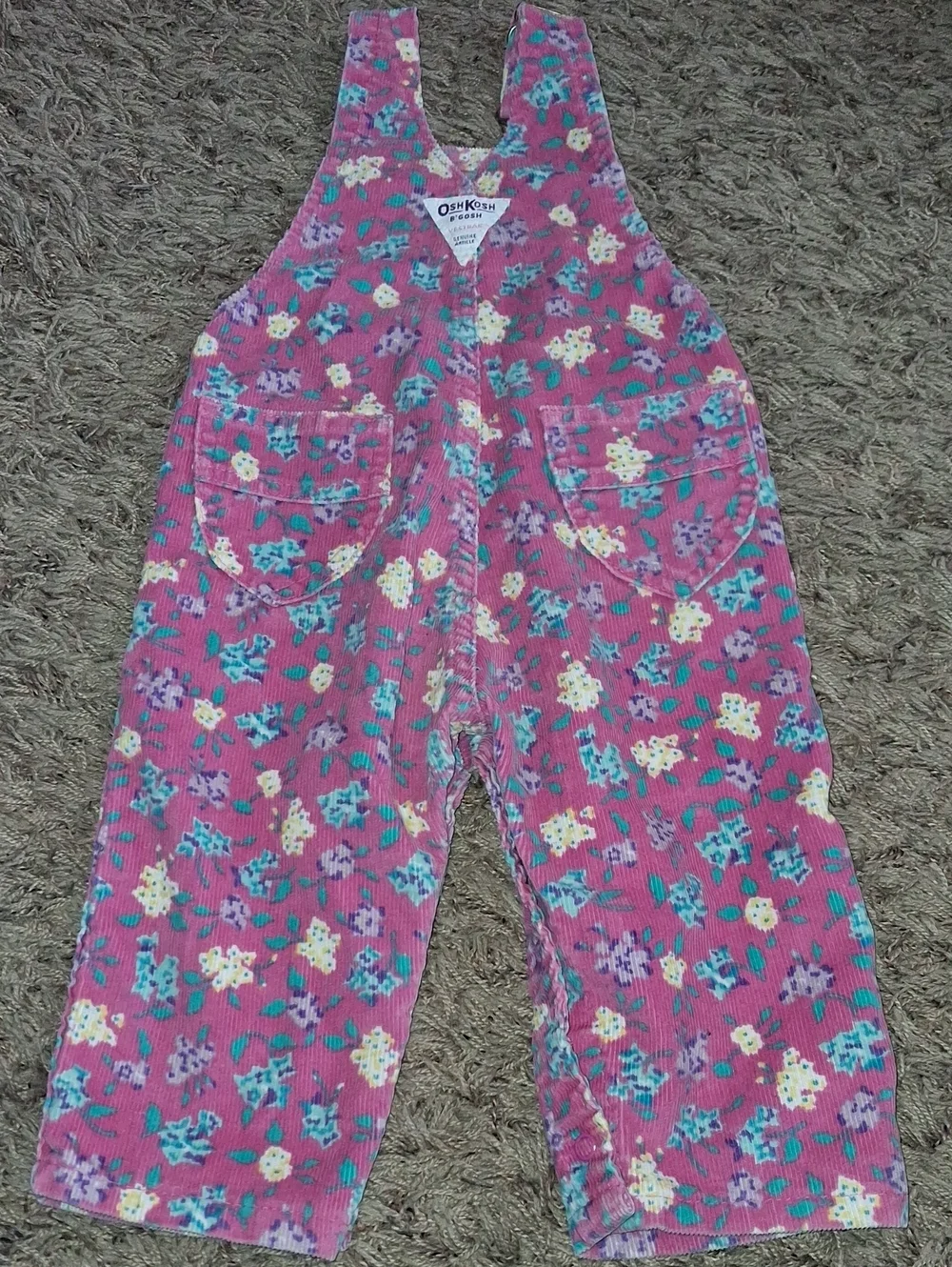 Vintage Oshkosh B'gosh  Corduroy Overalls Outfit Size 18m 18 Months Floral Girls